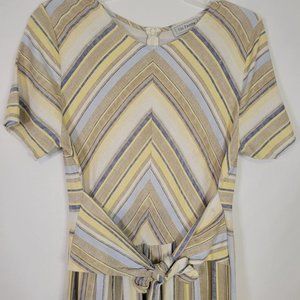 Ces Femme yellow stripe cotton wide leg crop romper women's size medium